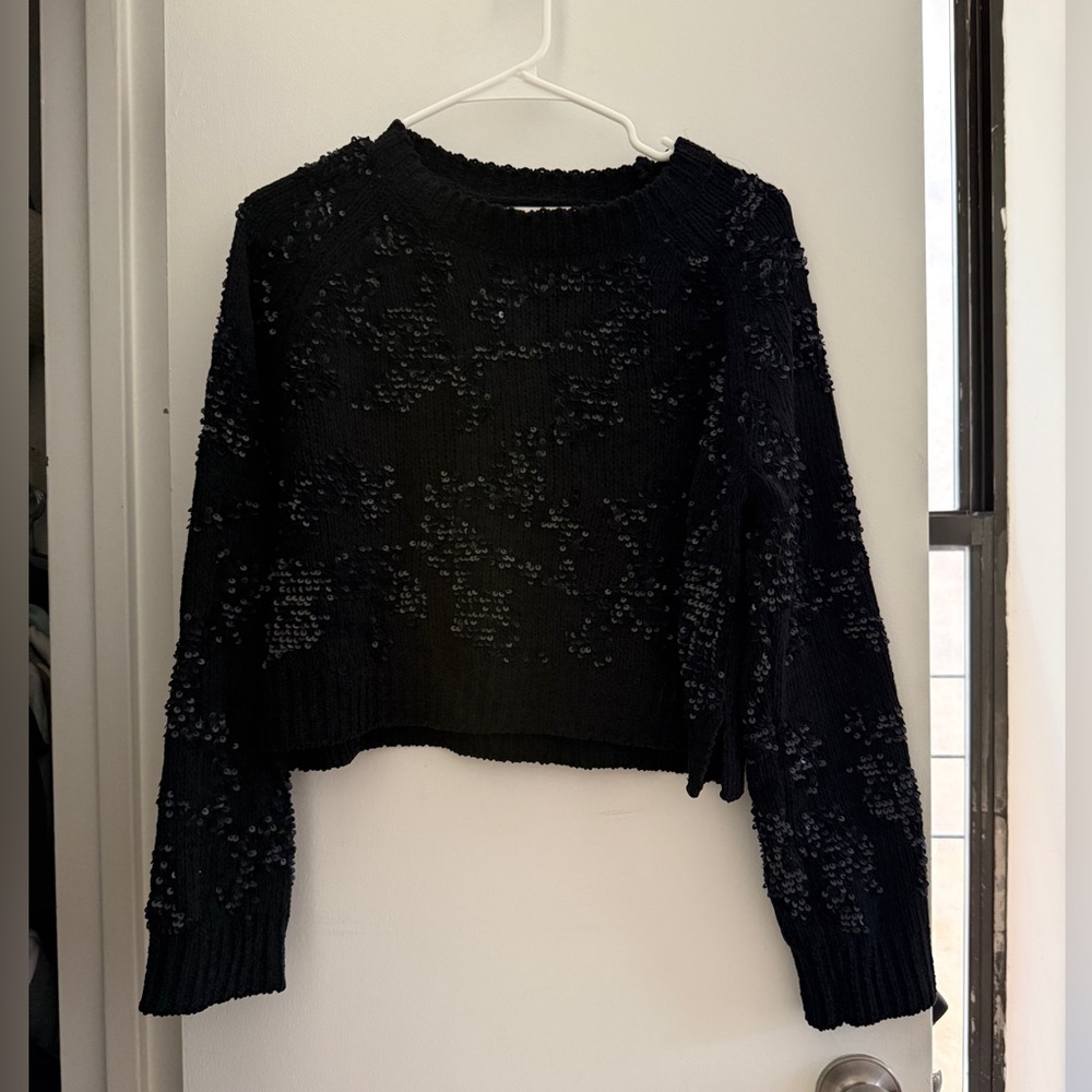 Black Sequined Knit Sweater